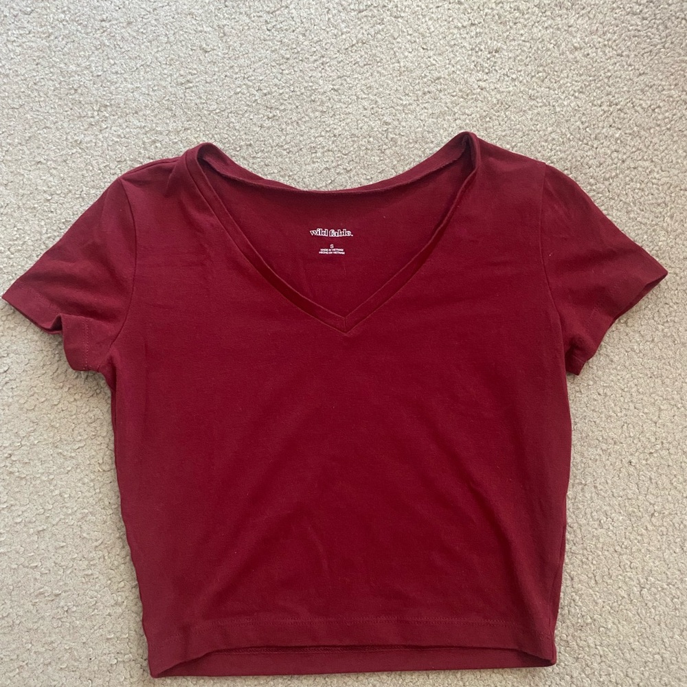 Wild Fable Women's Burgundy V-Neck Tee